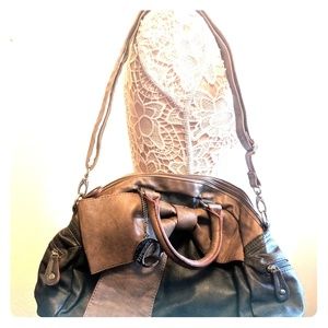 Chocolate Brand Grey and Tan Bow Hobo Purse-EUC